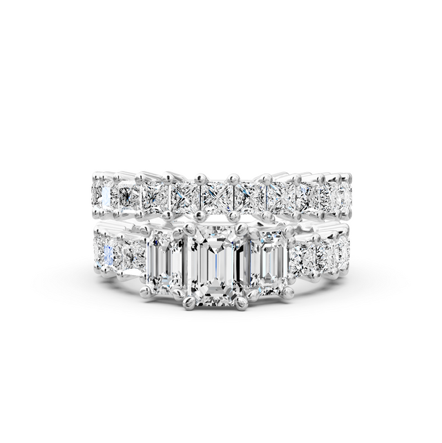5.05-6.20 CT Emerald & Princess Cut Natural Diamonds - Bridal Set