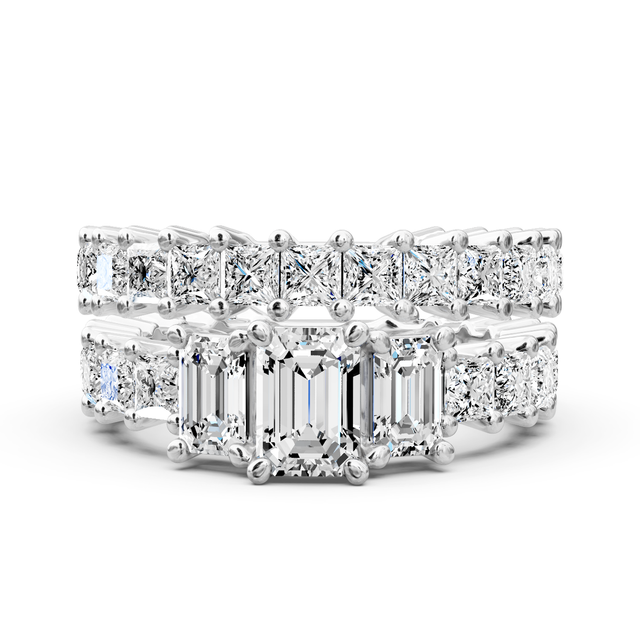 5.05-6.20 CT Emerald & Princess Cut Natural Diamonds - Bridal Set