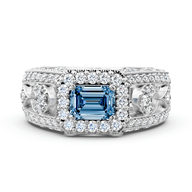 1.95-4.95 CT Emerald & Round Cut Fancy Blue Diamonds - Engagement Ring