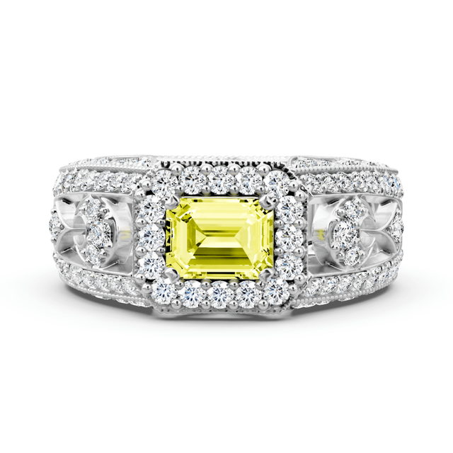1.95-4.95 CT Emerald & Round Cut Fancy Yellow Diamonds - Engagement Ring