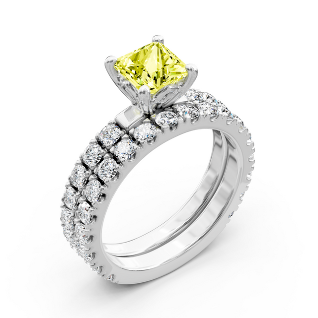 2.40-5.40 CT Princess & Round Cut Fancy Yellow Diamonds - Bridal Set