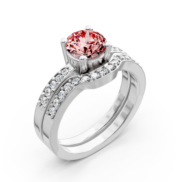 1.40-4.40 CT Round Cut Fancy Pink Diamonds - Bridal Set