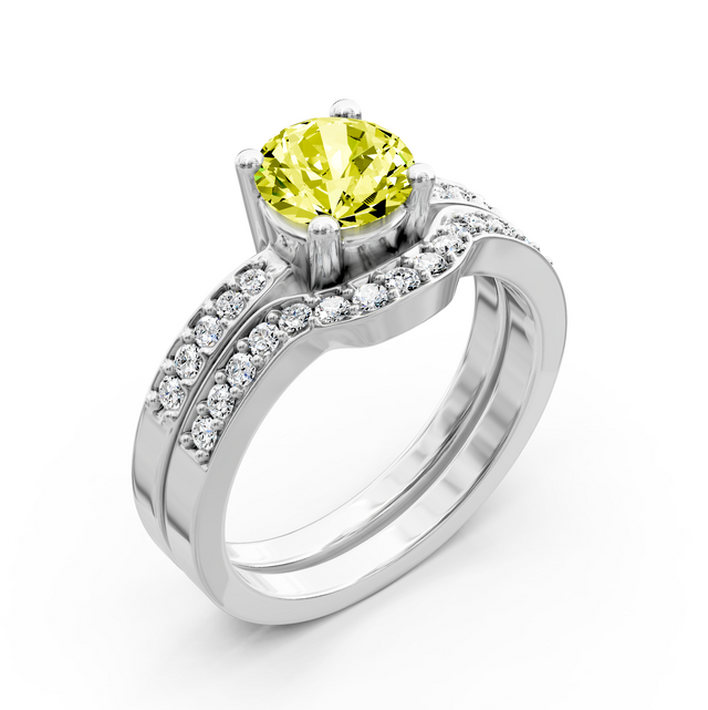 1.40-4.40 CT Round Cut Fancy Yellow Diamonds - Bridal Set