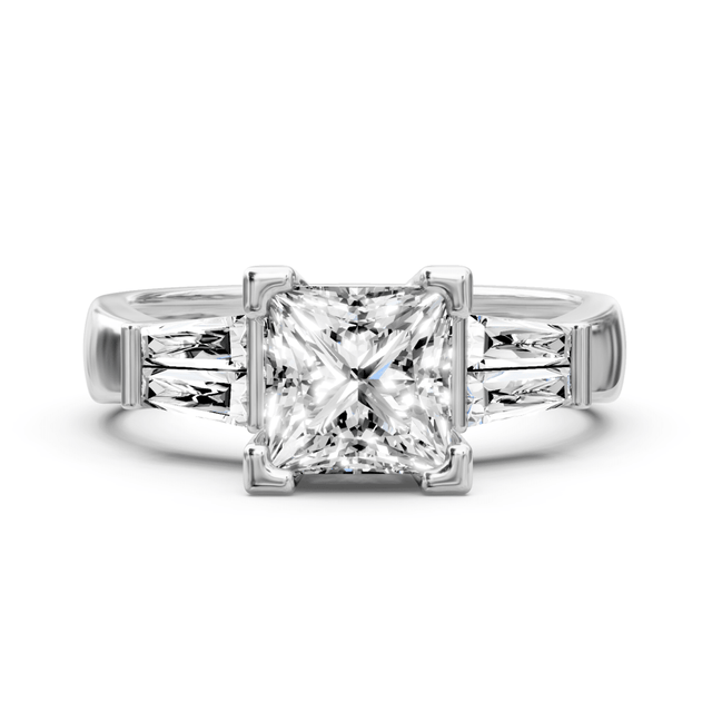 0.75-1.90 CT Princess & Taper Cut Natural Diamonds - Engagement Ring