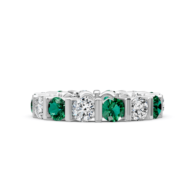 1.50-5.00 CT Round Cut Green Emeralds and Diamonds - Eternity Rings