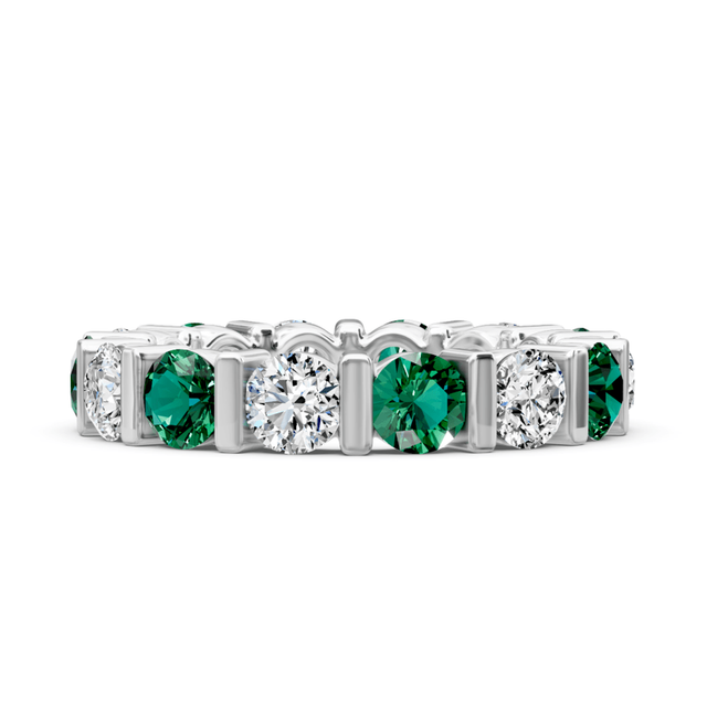1.50-5.00 CT Round Cut Green Emeralds and Diamonds - Eternity Rings