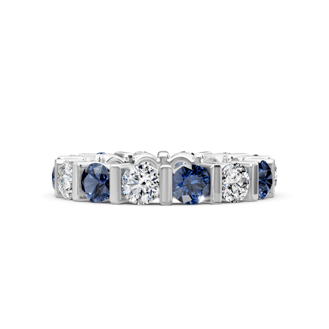 1.50-5.00 CT Round Cut Blue Sapphires and Diamonds - Eternity Rings