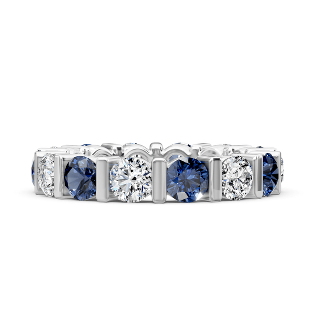 1.50-5.00 CT Round Cut Blue Sapphires and Diamonds - Eternity Rings