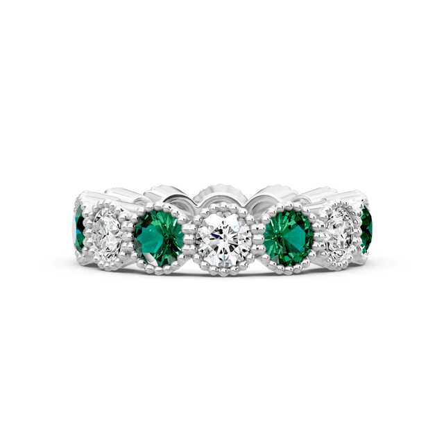 1.50-5.00 CT Round Cut Green Emeralds and Diamonds - Eternity Rings