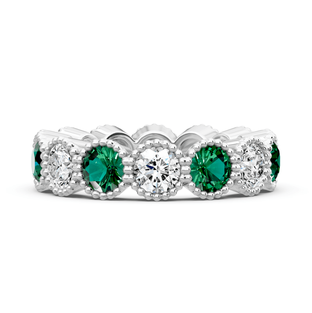 1.50-5.00 CT Round Cut Green Emeralds and Diamonds - Eternity Rings