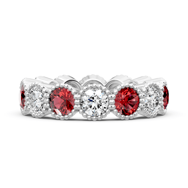 1.50-5.00 CT Round Cut Rubies and Diamonds - Eternity Rings