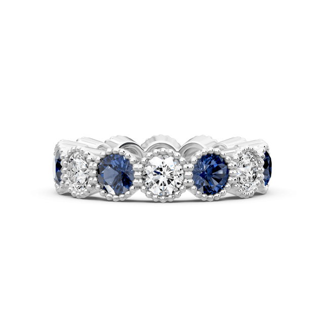 1.50-5.00 CT Round Cut Blue Sapphires and Diamonds - Eternity Rings