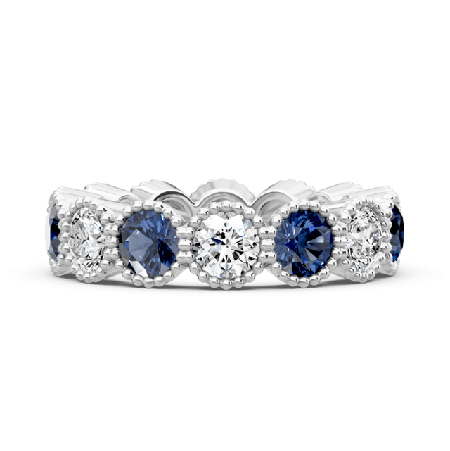 1.50-5.00 CT Round Cut Blue Sapphires and Diamonds - Eternity Rings