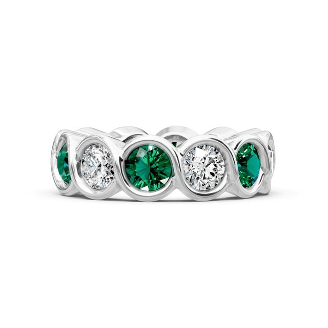 1.50-5.00 CT Round Cut Green Emeralds and Diamonds - Eternity Rings