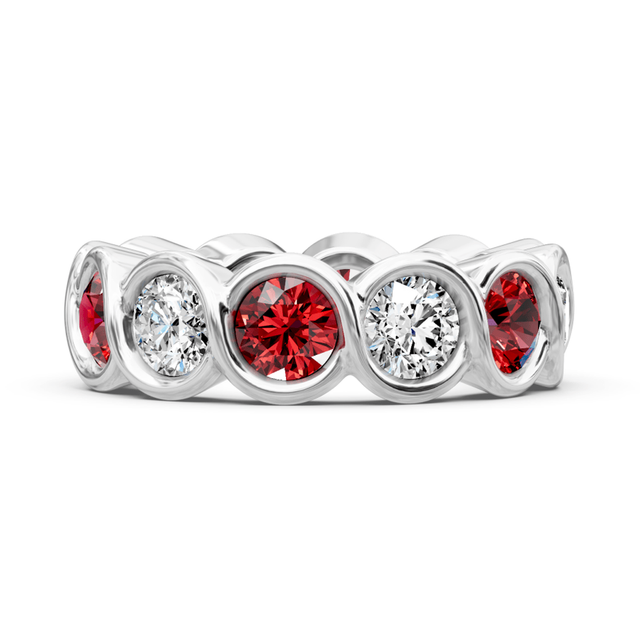 1.50-5.00 CT Round Cut Rubies and Diamonds - Eternity Rings