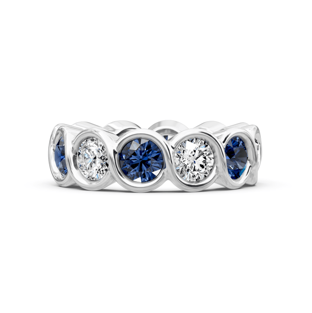 1.50-5.00 CT Round Cut Blue Sapphires and Diamonds - Eternity Rings
