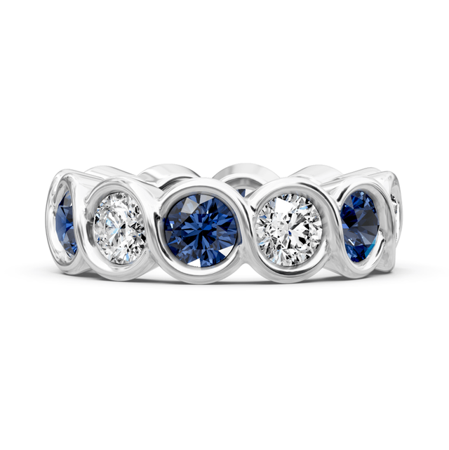 1.50-5.00 CT Round Cut Blue Sapphires and Diamonds - Eternity Rings