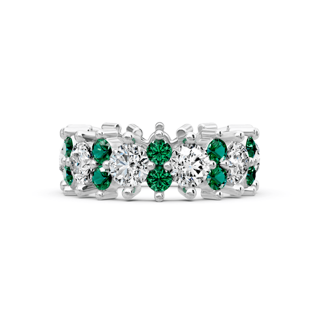 2.00-6.00 CT Round Cut Green Emeralds and Diamonds - Eternity Rings