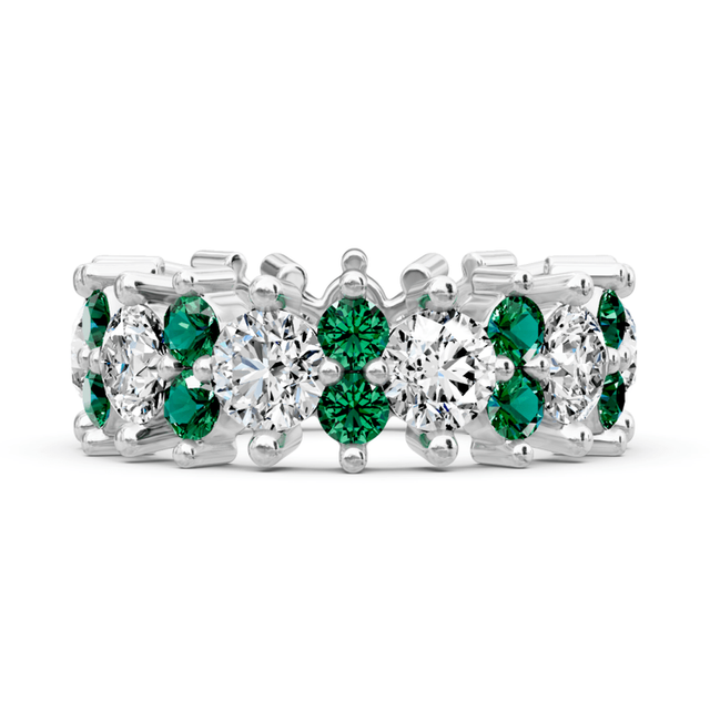 2.00-6.00 CT Round Cut Green Emeralds and Diamonds - Eternity Rings