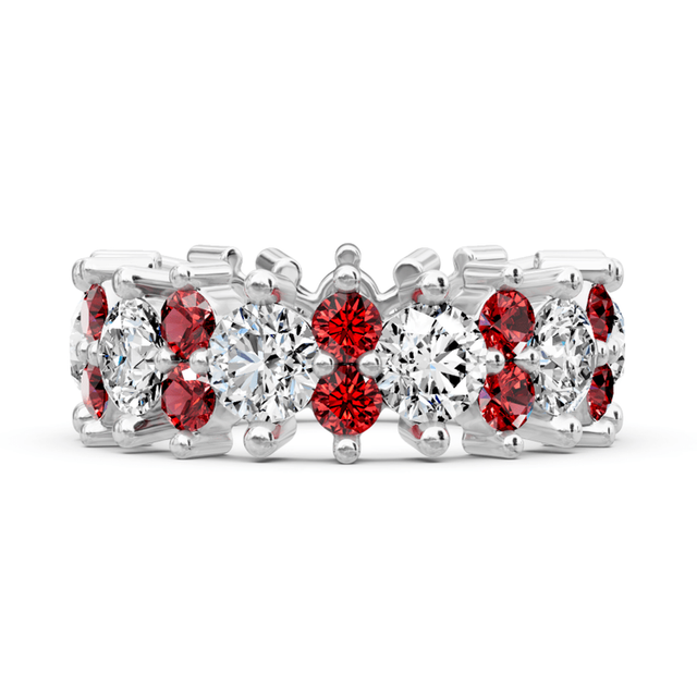 2.00-6.00 CT Round Cut Rubies and Diamonds - Eternity Rings