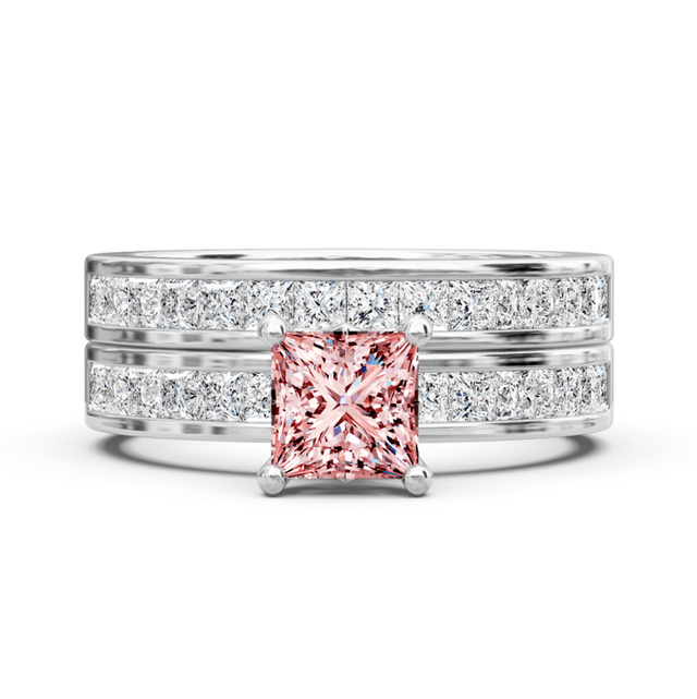 2.75-5.75 CT Princess Cut Fancy Pink Diamonds - Bridal Set
