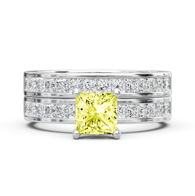 2.75-5.75 CT Princess Cut Fancy Yellow Diamonds - Bridal Set