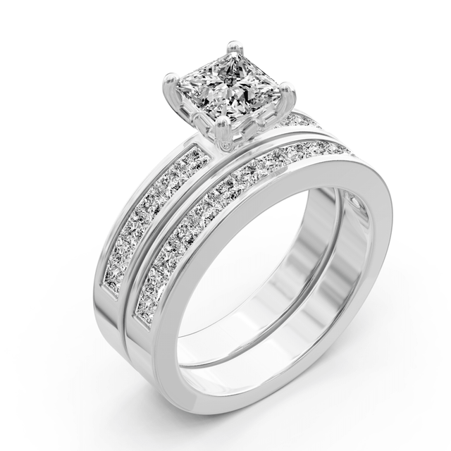 2.10-3.25 CT Princess Cut Natural Diamonds - Bridal Set
