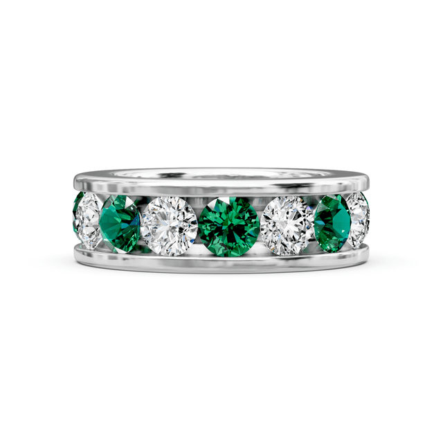 2.00-6.00 CT Round Cut Green Emeralds and Diamonds - Eternity Rings