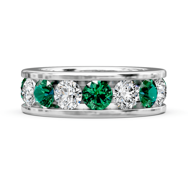 2.00-6.00 CT Round Cut Green Emeralds and Diamonds - Eternity Rings