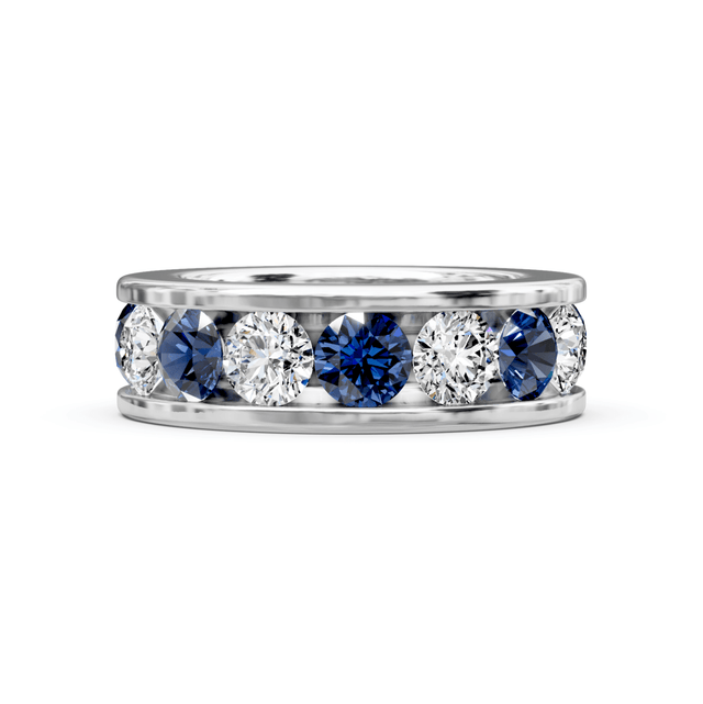 2.00-6.00 CT Round Cut Blue Sapphires and Diamonds - Eternity Rings
