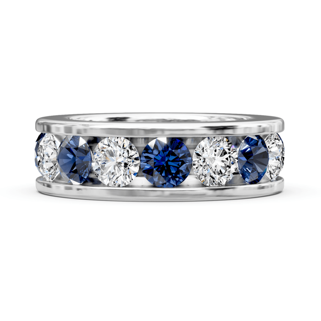 2.00-6.00 CT Round Cut Blue Sapphires and Diamonds - Eternity Rings