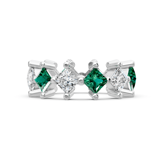 2.00-4.00 CT Princess Cut Green Emeralds and Diamonds - Eternity Rings
