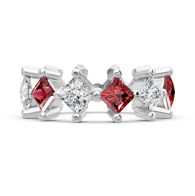 2.00-4.00 CT Princess Cut Rubies and Diamonds - Eternity Rings