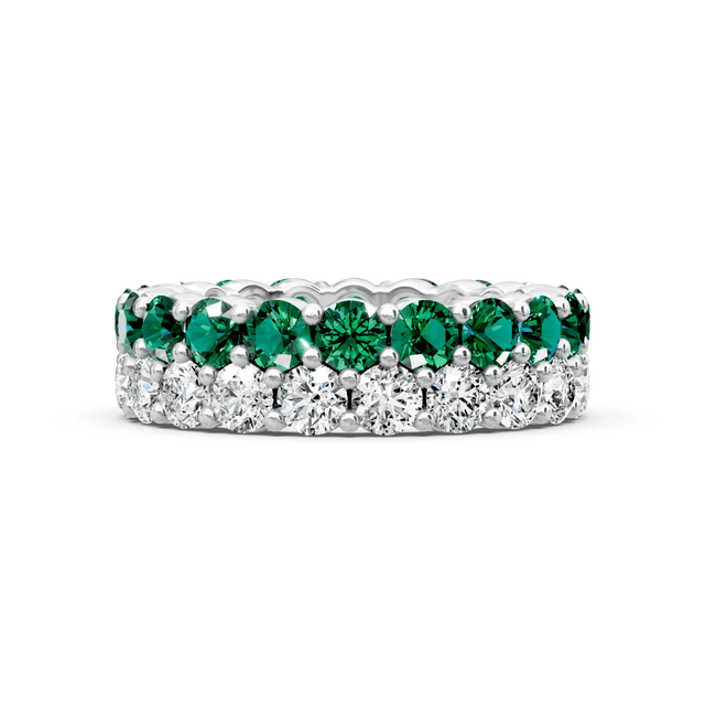 3.00-7.20 CT Round Cut Green Emeralds and Diamonds - Eternity Rings