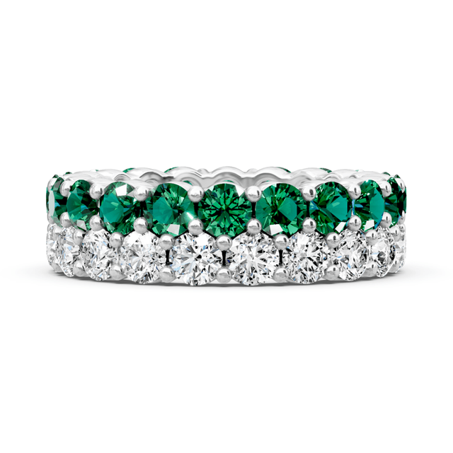 3.00-7.20 CT Round Cut Green Emeralds and Diamonds - Eternity Rings