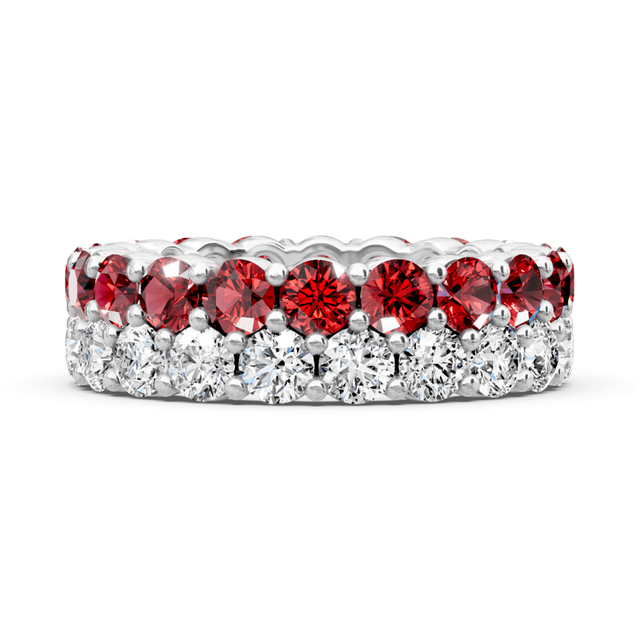 3.00-7.20 CT Round Cut Rubies and Diamonds - Eternity Rings