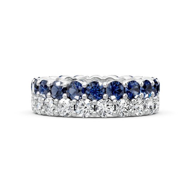 3.00-7.20 CT Round Cut Blue Sapphires and Diamonds - Eternity Rings