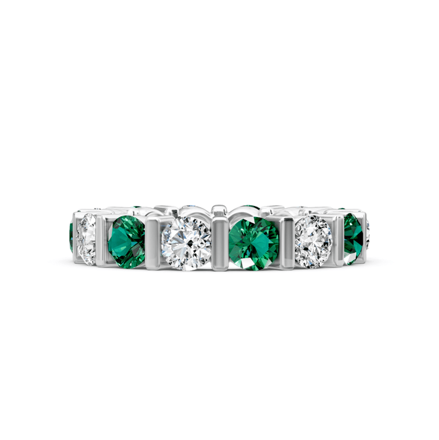 2.00-6.00 CT Round Cut Green Emeralds and Diamonds - Eternity Rings