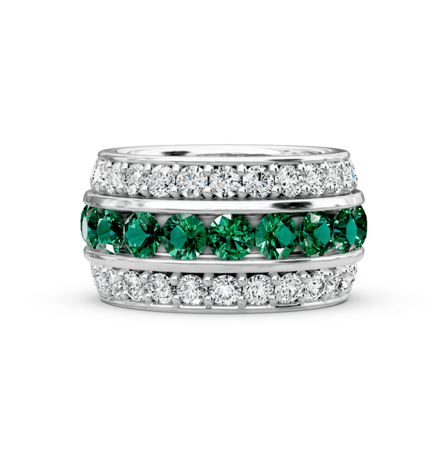 4.00-6.00 CT Round Cut Green Emeralds and Diamonds - Eternity Rings