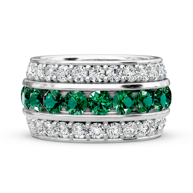 4.00-6.00 CT Round Cut Green Emeralds and Diamonds - Eternity Rings