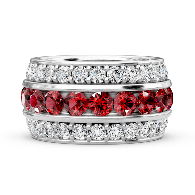 4.00-6.00 CT Round Cut Rubies and Diamonds - Eternity Rings