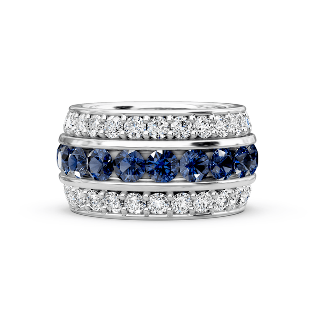 4.00-6.00 CT Round Cut Blue Sapphires and Diamonds - Eternity Rings