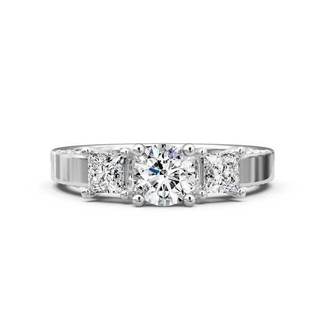 1.25-6.75 CT Princess & Round Cut Lab Grown Diamonds - Three Stone Rings