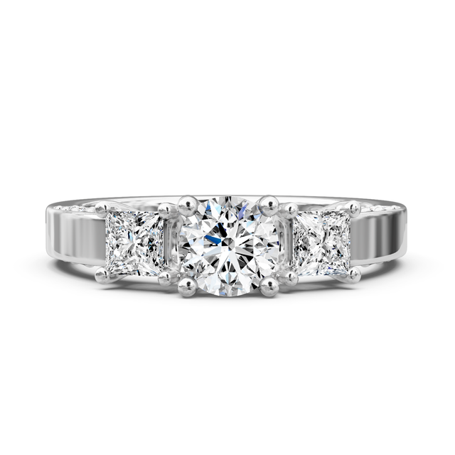 1.25-6.75 CT Princess & Round Cut Lab Grown Diamonds - Three Stone Rings