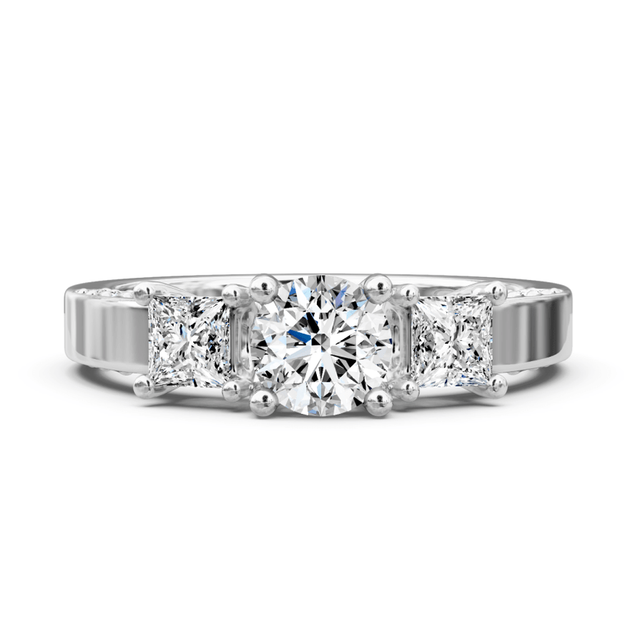 1.30-1.55 CT Princess & Round Cut Natural Diamonds - Three Stone Rings