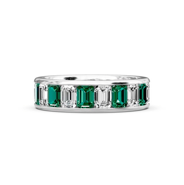 4.00-7.00 CT Emerald Cut Green Emeralds and Diamonds - Eternity Rings