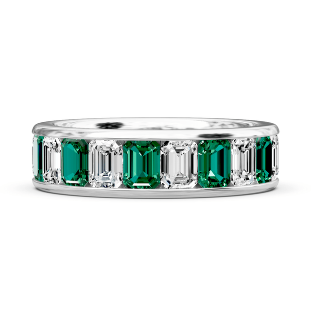 4.00-7.00 CT Emerald Cut Green Emeralds and Diamonds - Eternity Rings