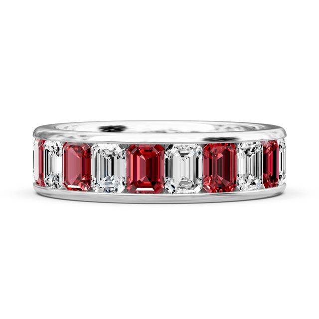 4.00-7.00 CT Emerald Cut Rubies and Diamonds - Eternity Rings