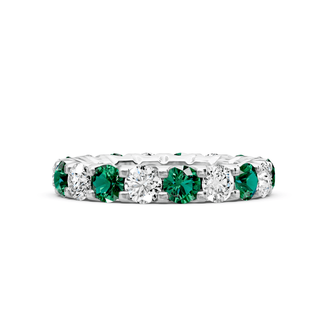 2.00-6.00 CT Round Cut Green Emeralds and Diamonds - Eternity Rings