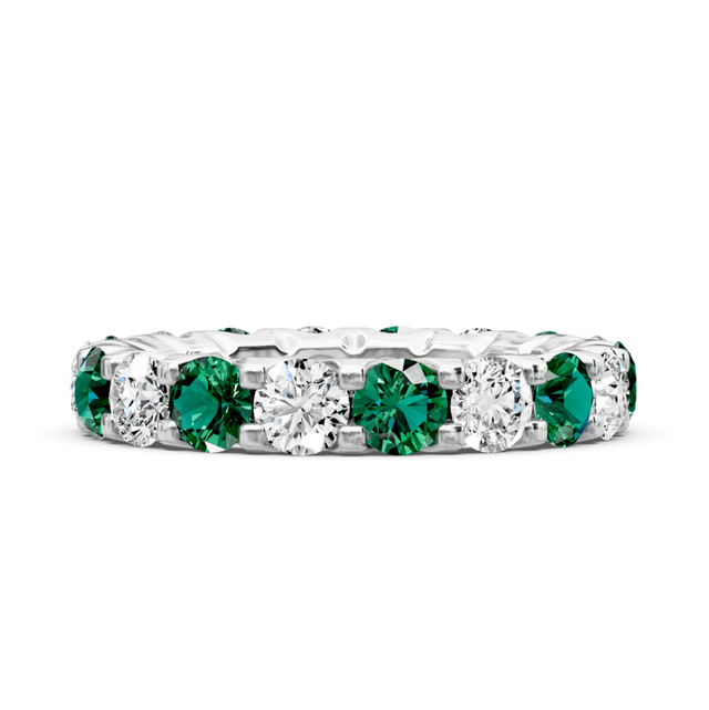 2.00-6.00 CT Round Cut Green Emeralds and Diamonds - Eternity Rings
